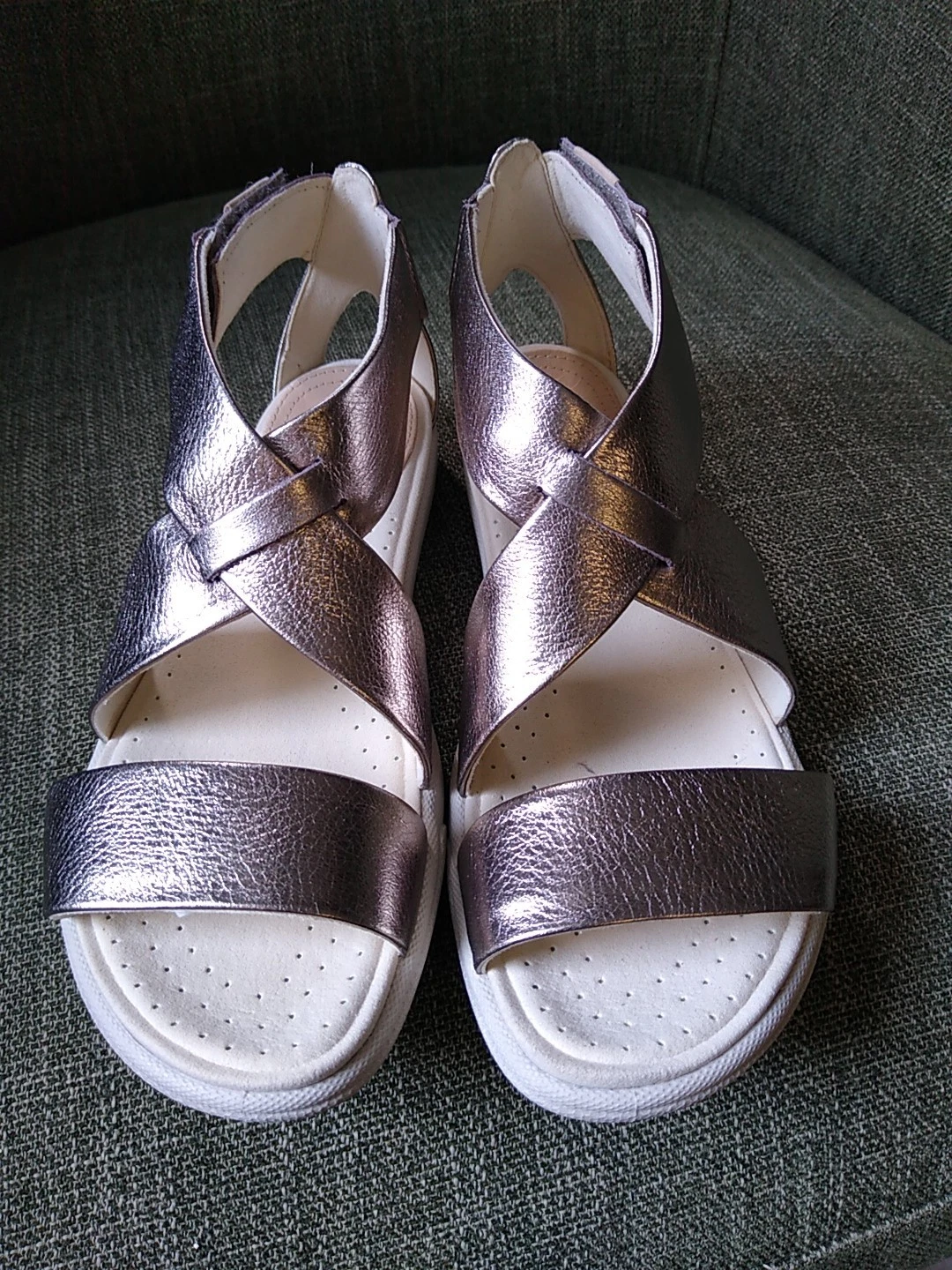 Ecco Damara Criss Cross Sandalo Comfort Pelle Grigio Caldo Metallizzato Taglia 4