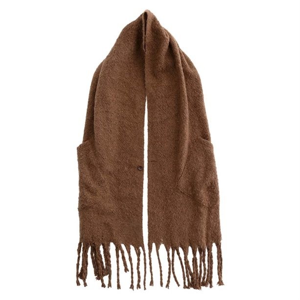 Brown Scarf Tassle Over Shoulder Cape With Pockets New RRP £22