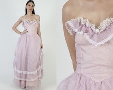 Vtg Gunne Sax Dress Violet Swiss Dot Strapless Sweetheart Wedding Prom Gown 13