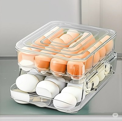 Automatischer Eierspender zum Rollen doppellagig Kühlschrank Ei Organizer Aufbewahrung Fach UK