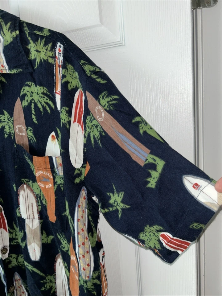 Arizona Jean Co Hawaiian Beach shirt L Palm Trees Surfboards Navy Blue - Image 3 of 4