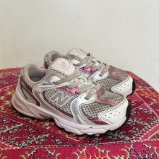 F31 New Balance 530 Girls Size 8C Pink Silver Slip On Althetic Shoes Walking