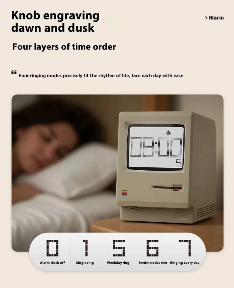 Retro Macintosh Digital Alarm Clock Maclock 80s Apple Mac Clock Rechargeable - Image 3 of 4
