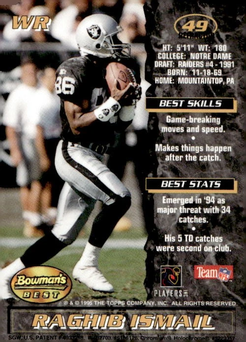 Raghib Ismail 1995 Bowman's Best Refractor Veteran #49 Oakland Raiders ESE - Image 2 of 2