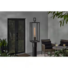 Hampton Bay Porter Hills Pier Mount Post Light Black Outdoor Weather Resistant