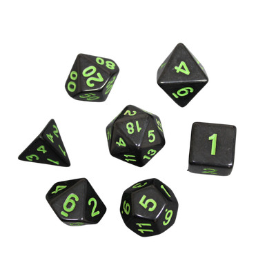 Midnight Black & Neon Green Marbled DND Würfelset, 7 Stück Würfelset, Rollenspiel