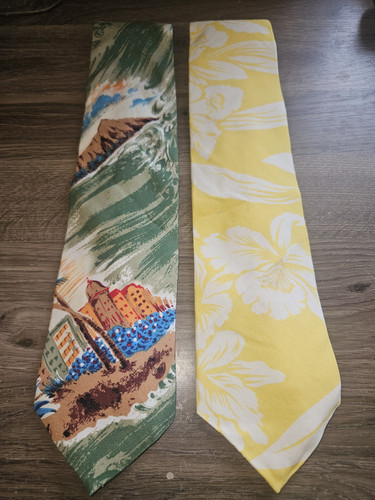 Kamehameha Hawaii Est. 1936 Clothing Line Vintage Hawaiian Print Neck Ties 2x - Picture 1 of 6