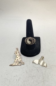 Sterling Silver 925 Jewelry Lot 3pc Yin Yang Ring Size 7 Coyote Pin Whale Tail