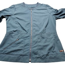 Greys Anatomy Barco Scrub Jacket Womens Size L Teal Blue Spandex Stretch Zip Up