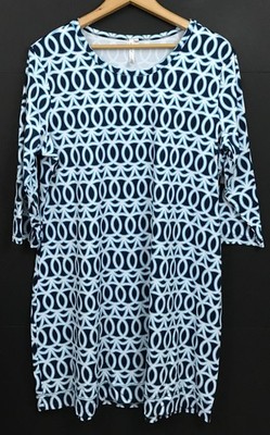 Lulu B Scoop Neck 3/4 Sleeve Travel Dress Blue Geometric Print Size XL