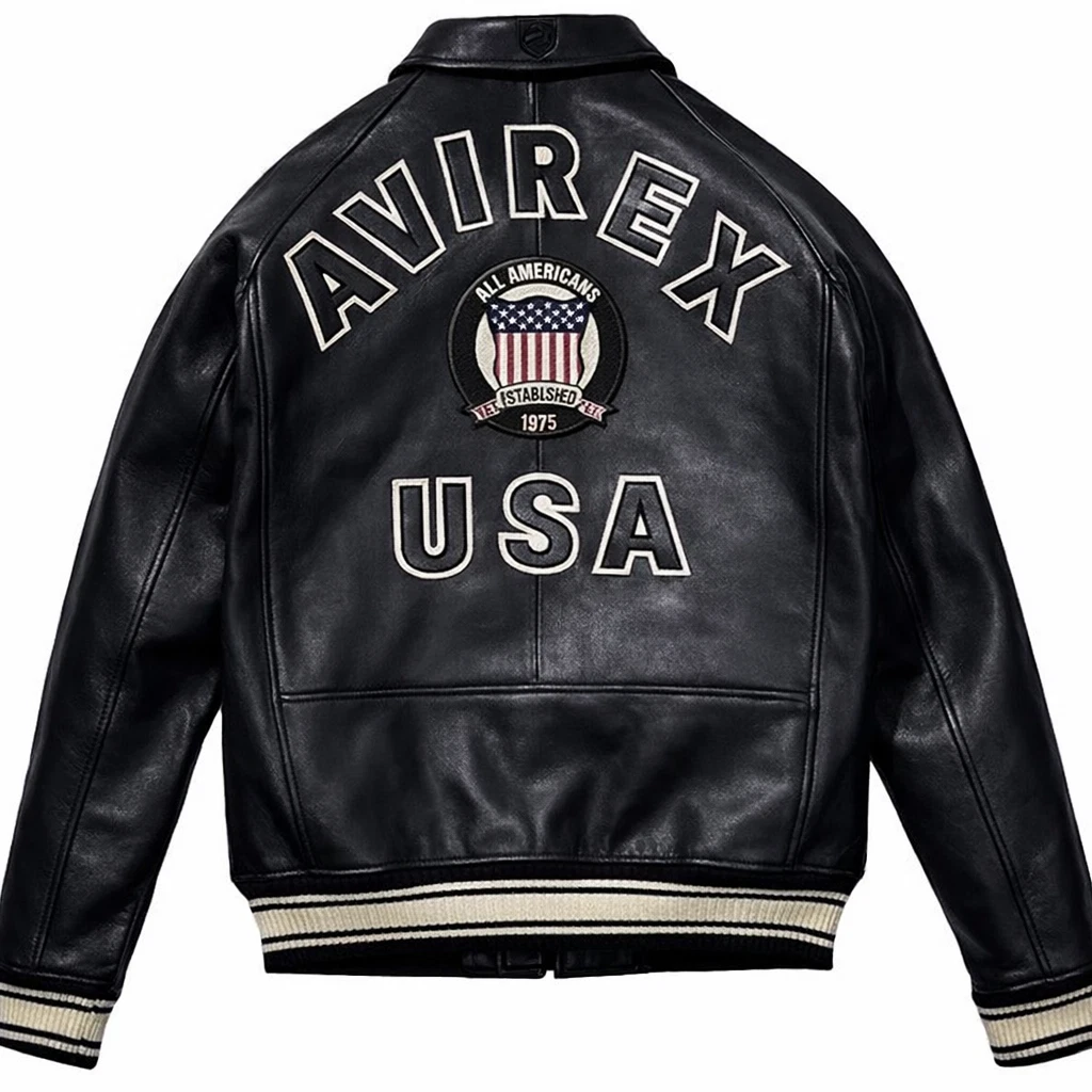 Men's Avirex Real Bomber American Flight Jacket Sheep Leather Jacket | All Color - product detail image 4