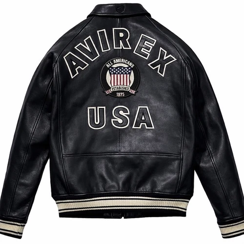 Men's Avirex Real Bomber American Flight Jacket Sheep Leather Jacket | All Color image 4
