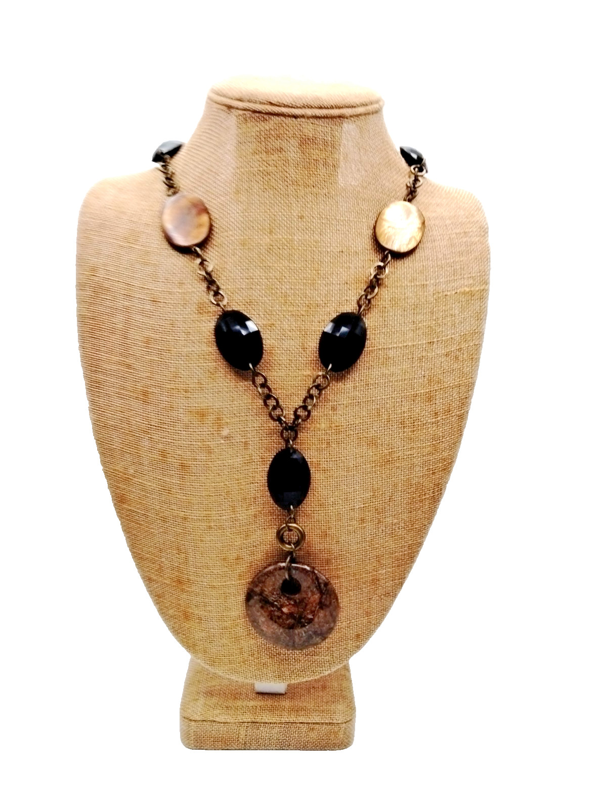 Shell & Stone Long Statement Necklace Beads Antiq… - image 6