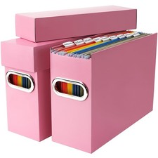 File Organizer Box with Lid  Handle, Thickened Cardboard Hanging File Folder...