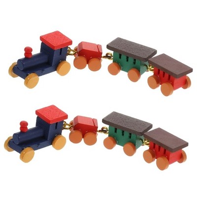 2PCS Miniature Wooden Train Set 1/12 Doll House Decoration with Colorful