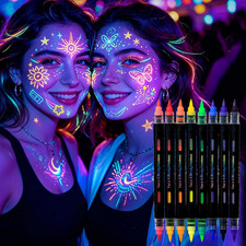UV Face Body Paint Markers 8 Dual-Tip Pens, 16 Neon Colors