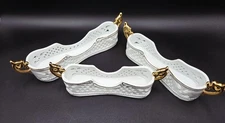 MINT Gold Trim RETICULATED Porcelain Utensil Holders By Porcelain Treasures 3 Sz