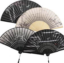 4 Pcs Handheld Folding Fan Small Chinese Silk with Tassel Floral Manual Fan H...