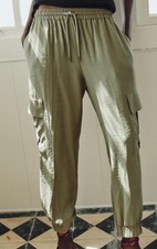 PANTALONE JOGGER CARGO NUOVO CON ETICHETTE ZARA VERDE OLIVA MODAL ELASTICO IN VITA TAGLIA S 