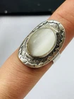 Big silver ring with cats eye moonstone UK size Q/R used