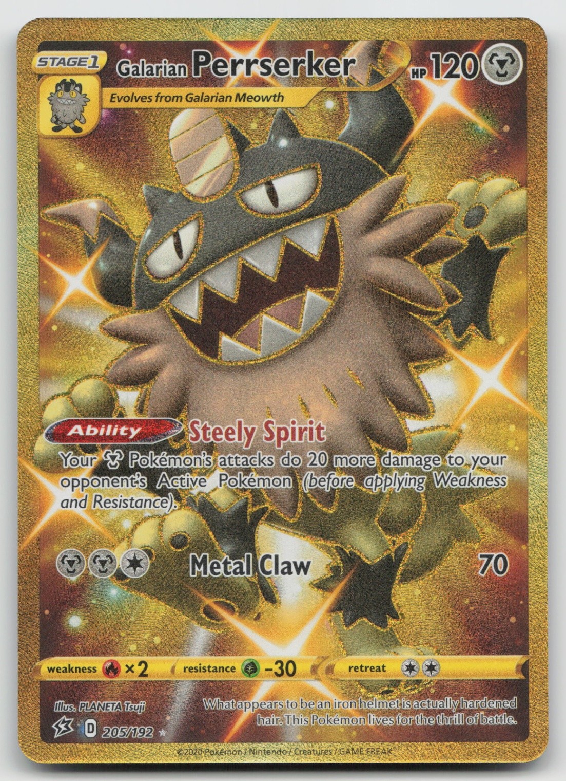 Galarian Perrserker (Secret) Secret Rare SWSH02: Rebel Clash 205/192 NM