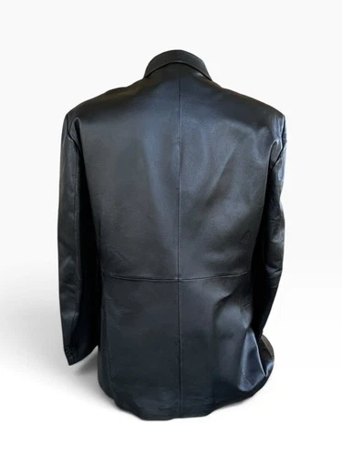Vtg J. Ferrar Men's Black Genuine Leather Blazer Jacket Two-Button Coat Size M image 8