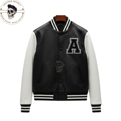 Men s Black Baseball Varsity Letterman Bomber Real Leather Jacket Retro College