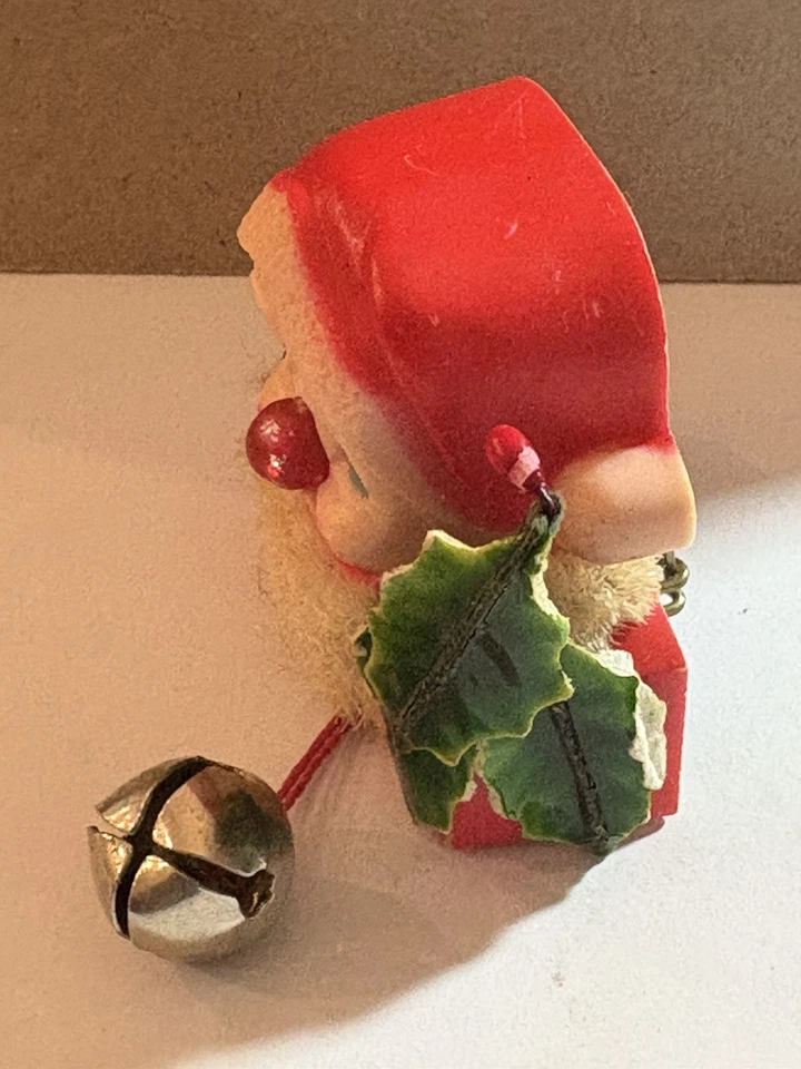 Santa Claus 1960’s Light Up Pin Chenille Beard Christmas Jewelry Jingle Bells - Image 4 of 4