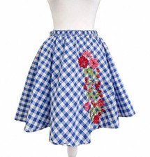 Matilda Jane Happy Free Dutch Apple Skirt Blue Gingham Embroidery Pockets SM
