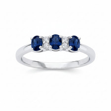 Sapphire Three Stone Trilogy Ring Solid Sterling Silver 925 Hallmark Size K-S