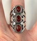 Vintage Sterling Silver Three Carnelian Gemstone Elongated Ring Size 8 — photo 8