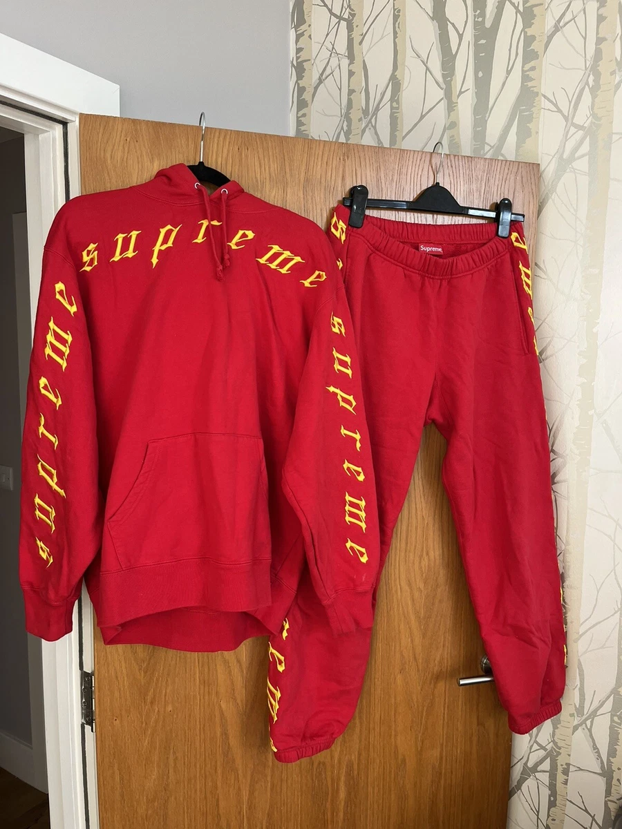 Men’s SUPREME Red Embroidered Logo Hoodie M & Jogger Trousers S Tracksuit  Set