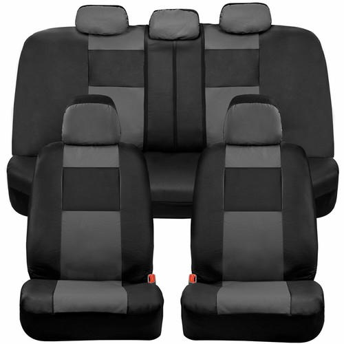 BDK PU Leather Car Seat Covers - Full Set Two-Tone in Black & Gray