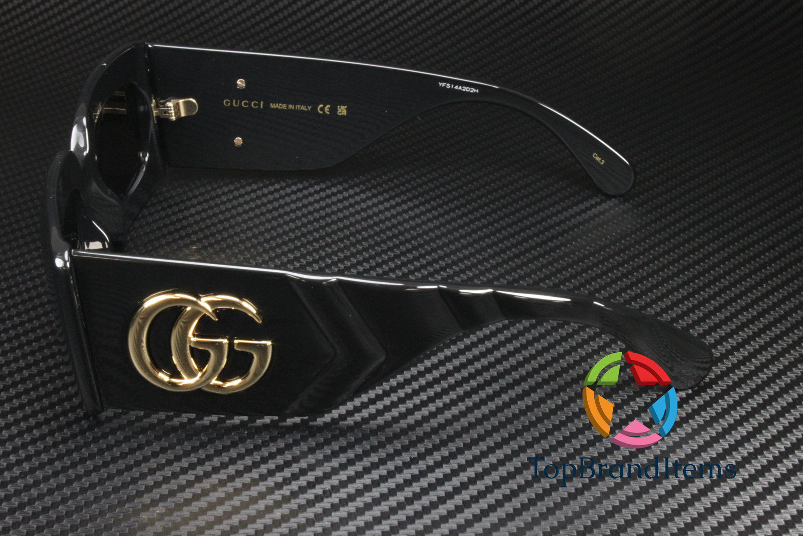 GUCCI GG0811S 001 Rectangular Square Black Shiny Grey 53 mm Women's