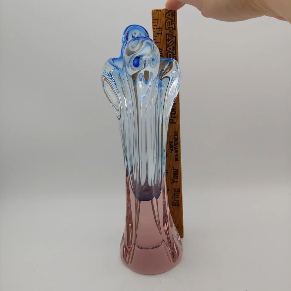 Josef Hospodka Hand Blown Glass Vase - 11" vtg Blue Pink Czech Bohemian Chribska - Image 2 of 4