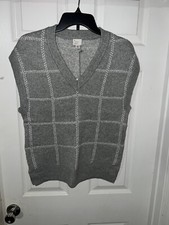 Women's V-Neck Sweater Vest - A New Day Gray Windowpane XS NWT P