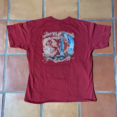 Vtg Yachtclub Mens XL Red T-Shirt Aruba One Happy Island Offshore Adventure Made