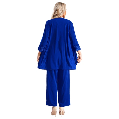 Womens 3 Piece Chiffon Pant Suits Tank Top Cardigan and Pants Evening Outfits - Picture 71 of 95