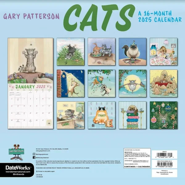 GARY PATTERSON CATS 2025 WALL CALENDAR 12x12/Free Shipping eBay