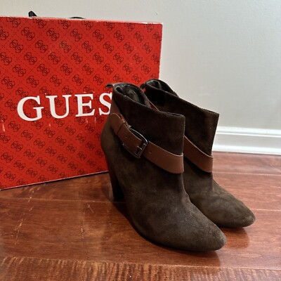 Guess Booties Womens Short Dark Brown Suede Short Ankle Boots Size Y2K  90s
