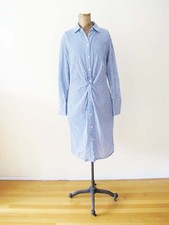 Vince Blue White Stripe Shirtdress Twist Front 4 Small Business Work Preppy