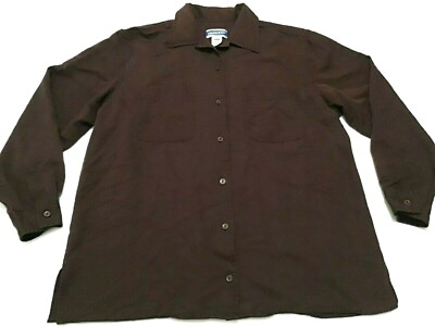 Vintage Pendleton Womens Size 12 Brown Button Front Top Shirt Rayon Blend