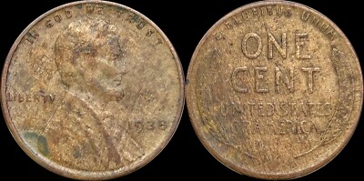 Woody - 1938 Wheat Cent Penny - Improper Alloy Mix - Wood Grain Effect