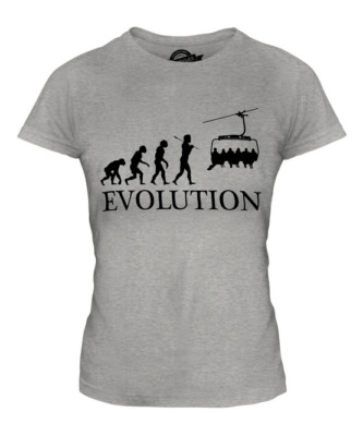 CABLE CAR EVOLUTION OF MAN LADIES T-SHIRT TEE TOP GIFT SKIING WINTER