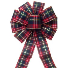 Crimson and Navy Blue Plaid Wreath Bows for Crafts, Signs, Holiday Decorations