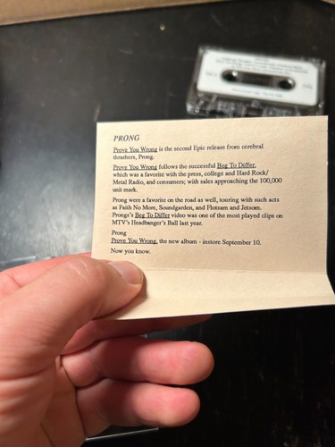 PRONG Prove You Wrong Promo Cassette Tape 1991 Heavy Metal Punk Hardcore - Picture 4 of 8