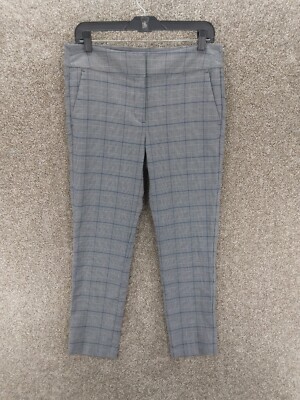 LOFT Outlet Modern Skinny Ankle Dress Pants Women Gray Blue Plaid Mid  Rise