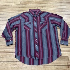 Wrangler Western Pearl Snap Vtg Shirt Men 18 35 X Long Tails Gray Maroon Grunge