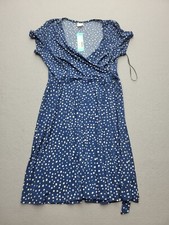 Kaileigh Women Dress Small Blue/White High Waist Short Sleeve Knee Length Party