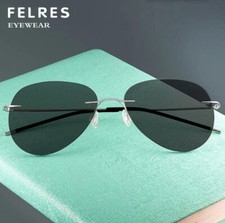 Men Metal Alloy Rimless Photochromic Polarized Sunglasses Driving Glasses New